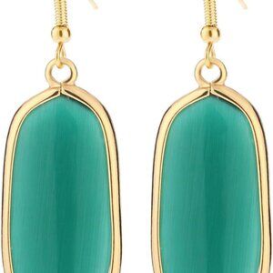 Green Crystal Quartz Drop Dangle Earrings for Women Gold-Plated Alloy